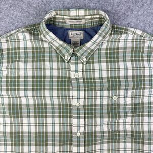 LL Bean Shirt Mens XL Green Plaid Slightly Fitted LS Cotton Outdoors Hiking Gorp